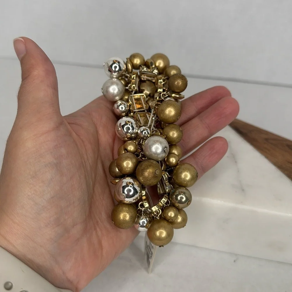 Liz Claiborne Gold and Silver Clustered Pearl Bracelet lot C24